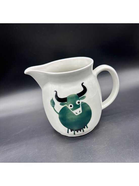 Arabia Finland Other - Vintage Arabia Finland Heluna Cow Bull Ceramic Pitcher White Green 48 Oz MCM